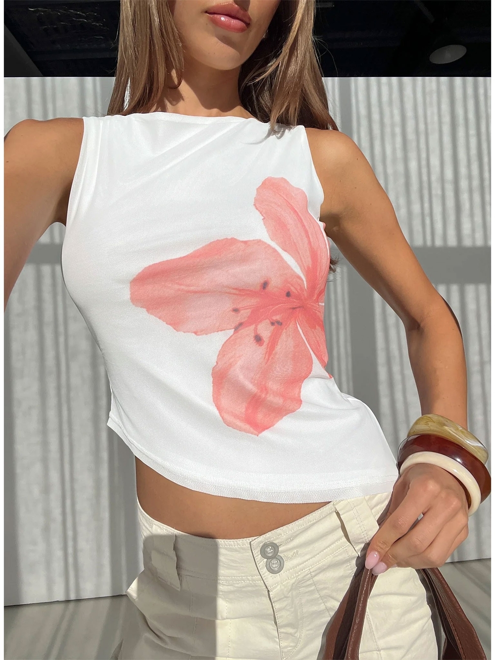 Princess Polly Brontee Boat Neck Asymmetrical Graphic Tank Top White